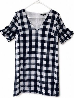 Madewell Classic Plaid Shift Dress Size 6 Ruffle Sleeve